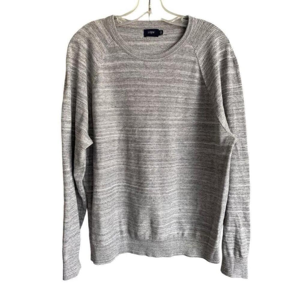 J Crew Sweater Mens Large Pullover Gray Cotton Crew Neck Casual Adult